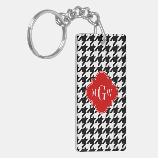 Black Whoundstooth Red Quatrefoil 3 Monogram Sleutelhanger (Voorkant Links)