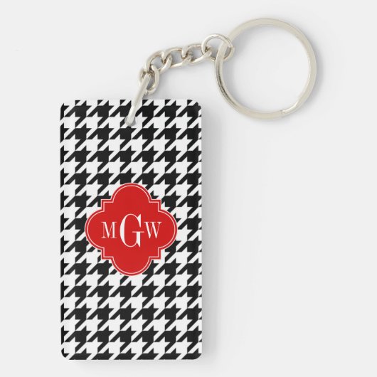 Black Whoundstooth Red Quatrefoil 3 Monogram Sleutelhanger (achterkant)