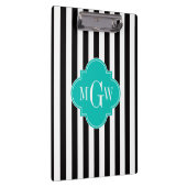 Black WhStripe Blauwgroen Quatrefoil 3 Monogram Klembord (Rechts)