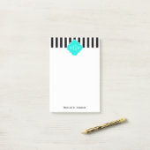 Black WhStripe Bright Aqua Quatrefoil 3 Monogram Post-it® Notes (Op bureau)