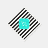 Black WhStripe Bright Aqua Quatrefoil 3 Monogram Servet (Hoek)