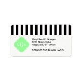 Black WhStripe Mint Green Quatrefoil 3 Monogram Etiket (Voorkant)