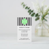Black WhStripe Mint Green Quatrefoil 3 Monogram Visitekaartje (Staand voorkant)