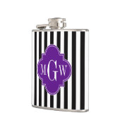 Black WhStripe Paars Quatrefoil 3 Monogram Heupfles (Links)