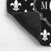 Black Wht Fleur de Lis Black 3 Initiaal monogram Muismat (Hoek)
