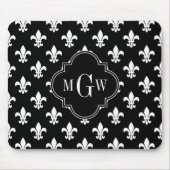 Black Wht Fleur de Lis Black 3 Initiaal monogram Muismat (Voorkant)