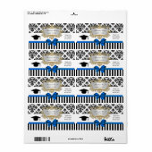 Black Wht Stripe Damask Blue Water Label Afstudeer (Full Sheet)