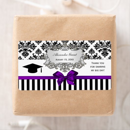 Black Wht Stripe Damask Paars Water Label Afstudee (Insitu)