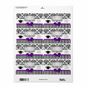Black Wht Stripe Damask Paars Water Label Afstudee (Full Sheet)
