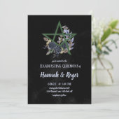 Black Wiccan Gothic Floral Pentacle Handfasting Kaart (Staand voorkant)