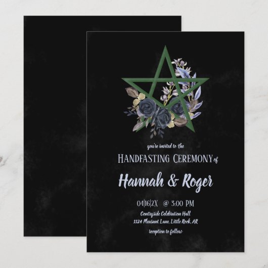 Black Wiccan Gothic Floral Pentacle Handfasting Kaart (Voorkant / Achterkant)