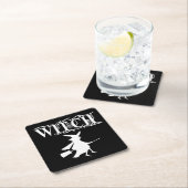 Black Wicked Flying Witch tijdens Halloween Kartonnen Onderzetters (Insitu)