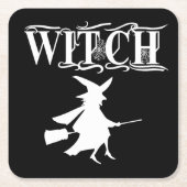 Black Wicked Flying Witch tijdens Halloween Kartonnen Onderzetters (Voorkant)