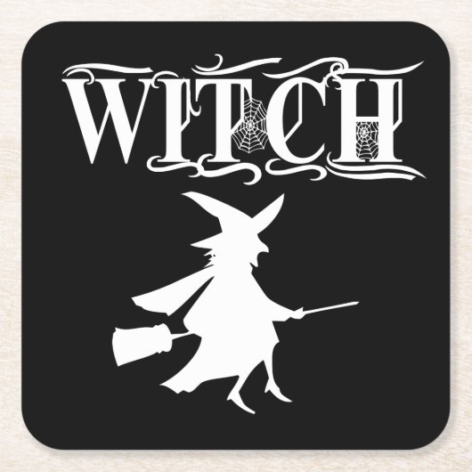 Black Wicked Flying Witch tijdens Halloween Kartonnen Onderzetters (Voorkant)