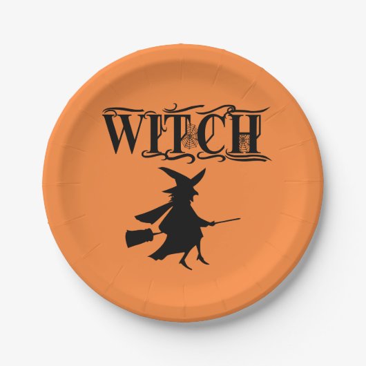 Black Wicked Flying Witch tijdens Halloween Papieren Bordje (Voorkant)