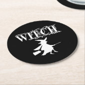Black Wicked Flying Witch tijdens Halloween Ronde Kartonnen Onderzetter (Gebogen)