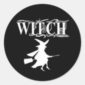 Black Wicked Flying Witch tijdens Halloween Ronde Sticker (Voorkant)