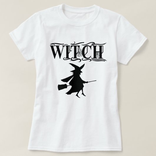 Black Wicked Flying Witch tijdens Halloween T-shirt (Design voorkant)