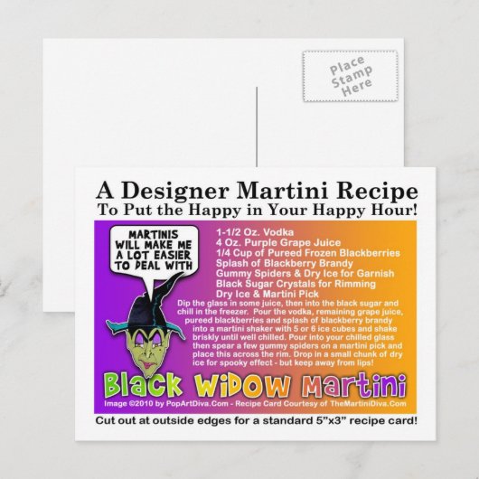 Black Widow Halloween Martini Recept Briefkaart (Voorkant / Achterkant)