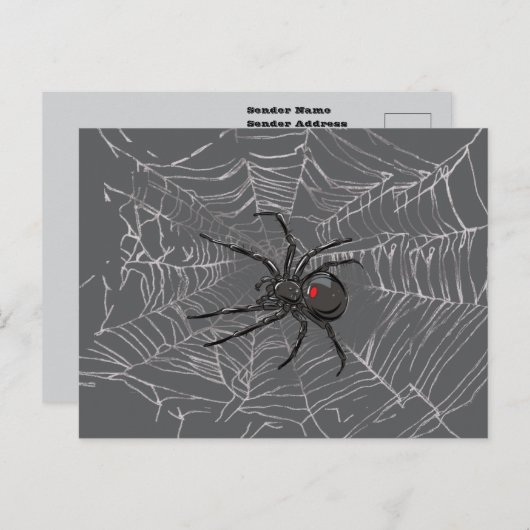 Black Widow Spider And Spiderweb Drawing Art Briefkaart (Voorkant / Achterkant)