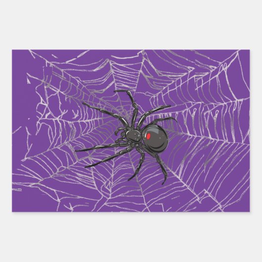 Black Widow Spider And Spiderweb Drawing Art Inpakpapier Vel (Voorkant 3)