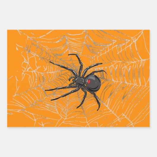 Black Widow Spider And Spiderweb Drawing Art Inpakpapier Vel (Voorkant 2)