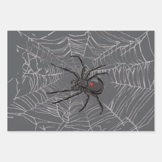 Black Widow Spider And Spiderweb Drawing Art Inpakpapier Vel (Voorkant)