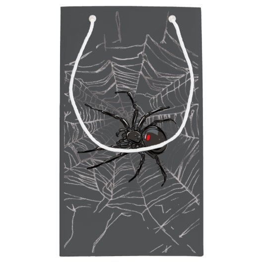 Black Widow Spider And Spiderweb Drawing Art Klein Cadeauzakje (Achterkant)