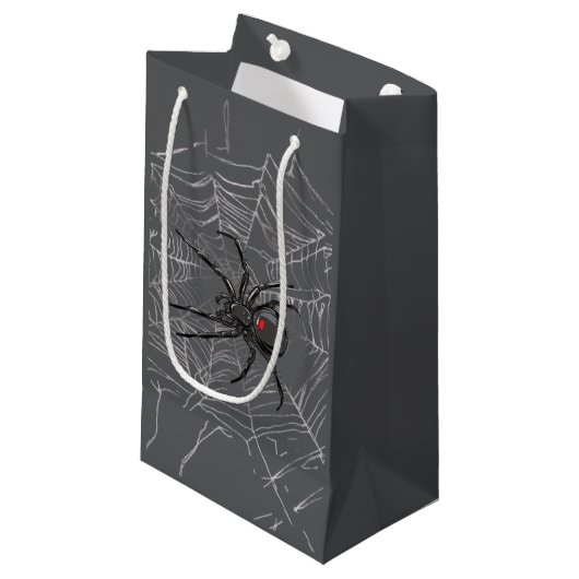 Black Widow Spider And Spiderweb Drawing Art Klein Cadeauzakje (Voorkant Gekanteld)