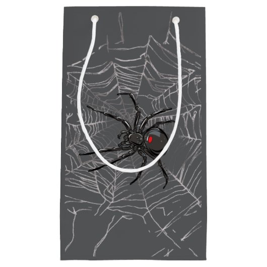 Black Widow Spider And Spiderweb Drawing Art Klein Cadeauzakje (Voorkant)