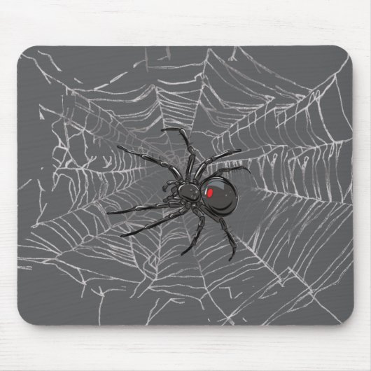 Black Widow Spider And Spiderweb Drawing Art Muismat (Voorkant)