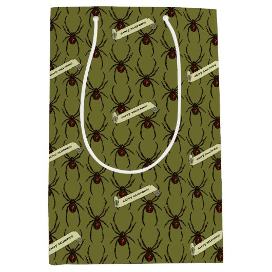 Black Widow Spider Halloween Pixel Art Pattern Medium Cadeauzakje (Voorkant)