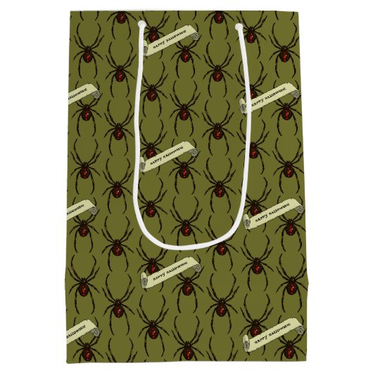 Black Widow Spider Halloween Pixel Art Pattern Medium Cadeauzakje (Achterkant)