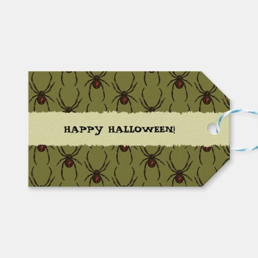 Black Widow Spider Happy Halloween Pixel Pattern Cadeaulabel (Voorkant (Horizontaal))