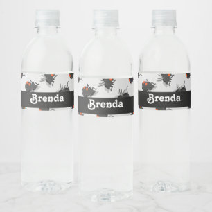 Black widow spider pattern waterfles etiket
