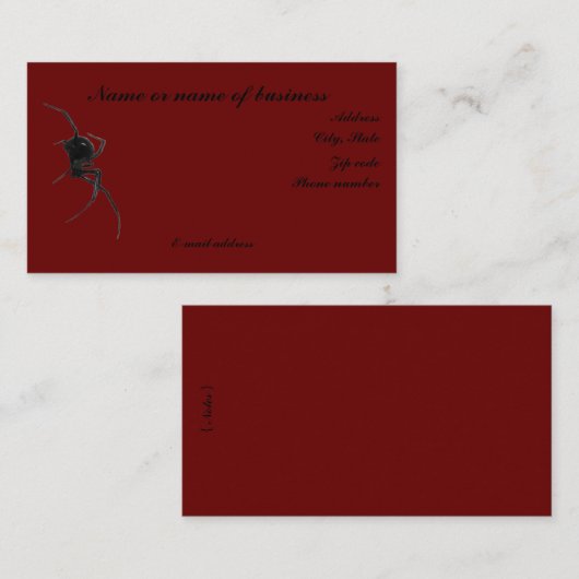 Black Widow Spider Visitekaartje (Voorkant / Achterkant)