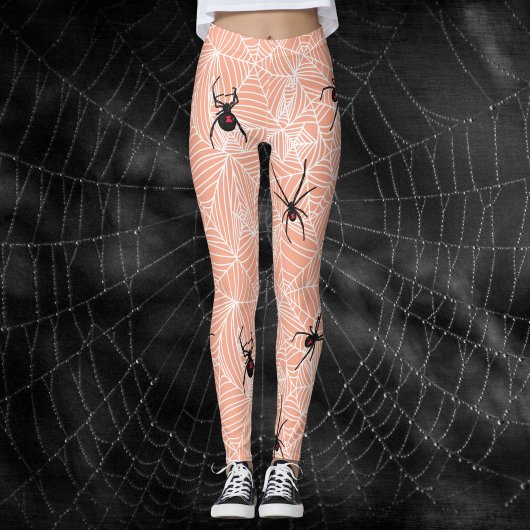 Black Widow Spider Webs Pastel Peach Costume Leggings