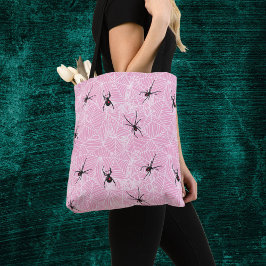 Black Widow Spider Webs Pastel Pink Costume Tote Bag