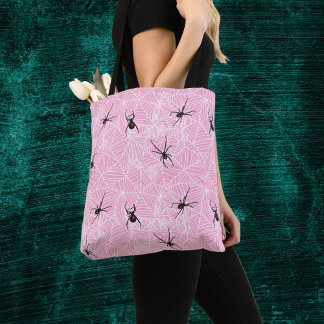 Black Widow Spider Webs Pastel Pink Costume Tote Bag