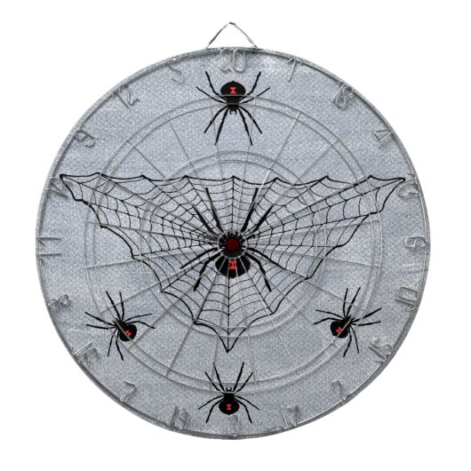 Black Widow Spiders Red Markings Web on White Dartbord (Voorkant)