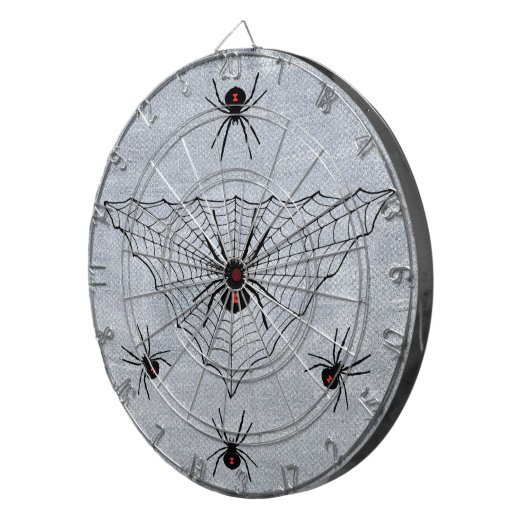 Black Widow Spiders Red Markings Web on White Dartbord (Voorkant Rechts)