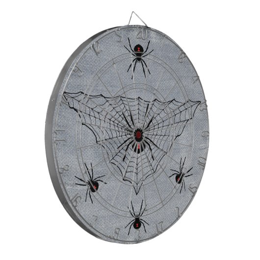 Black Widow Spiders Red Markings Web on White Dartbord (Voorkant Links)