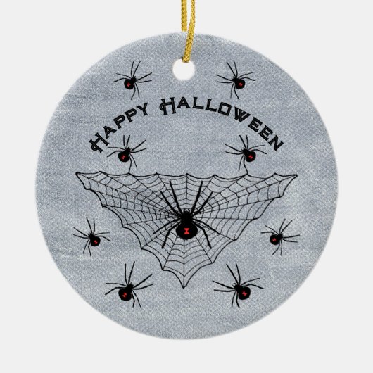 Black Widow Spiders Red Marks in Web White Keramisch Ornament (Voorkant)