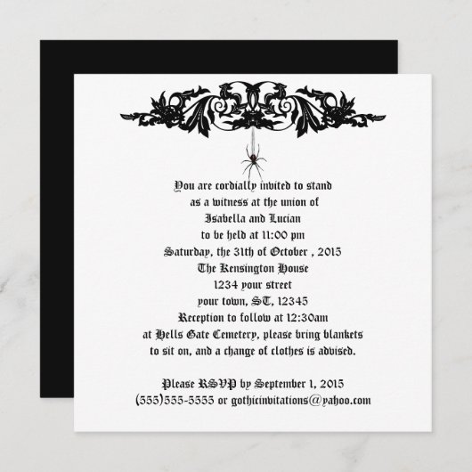 Black Widow Wedding Gothic Wedding Kaart (Voorkant / Achterkant)