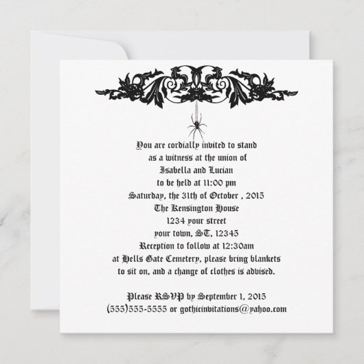 Black Widow Wedding Gothic Wedding Kaart (Voorkant)