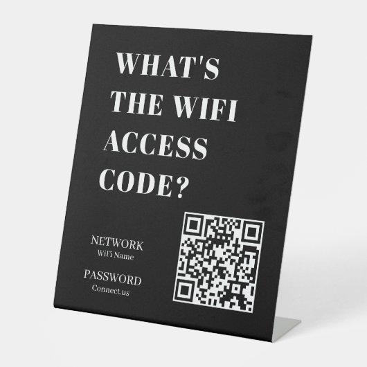 Black WiFi QR Code | Network Password Scan Display Reclamebord Met Voetstuk (Voorkant)