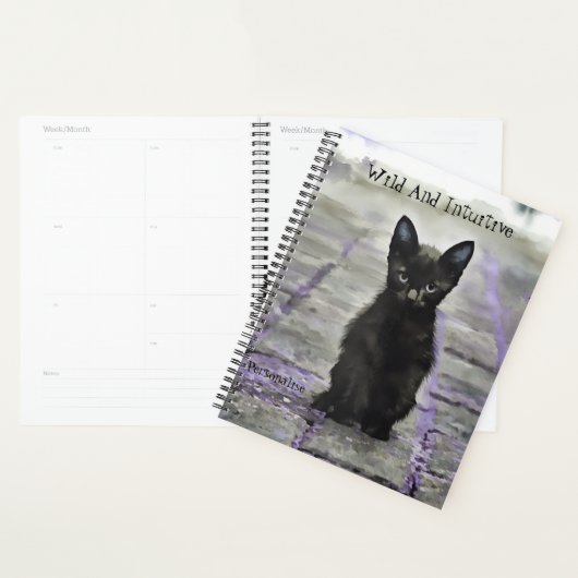 Black Wild Cat Quote Grijs Paarse Journaal Planner (Display)
