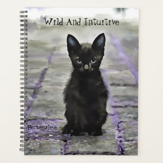Black Wild Cat Quote Grijs Paarse Journaal Planner (Voorkant)