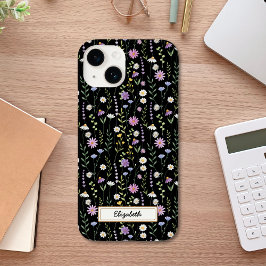 Black Wild Flowers Pattern Case-Mate iPhone 14 Hoesje