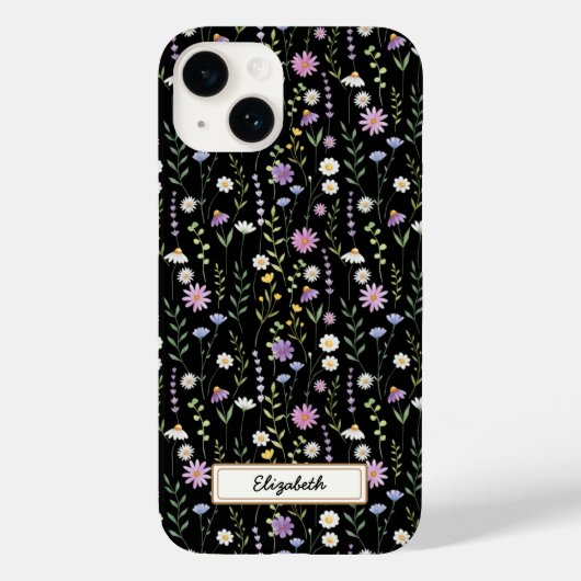 Black Wild Flowers Pattern Case-Mate iPhone Case (Achterkant)